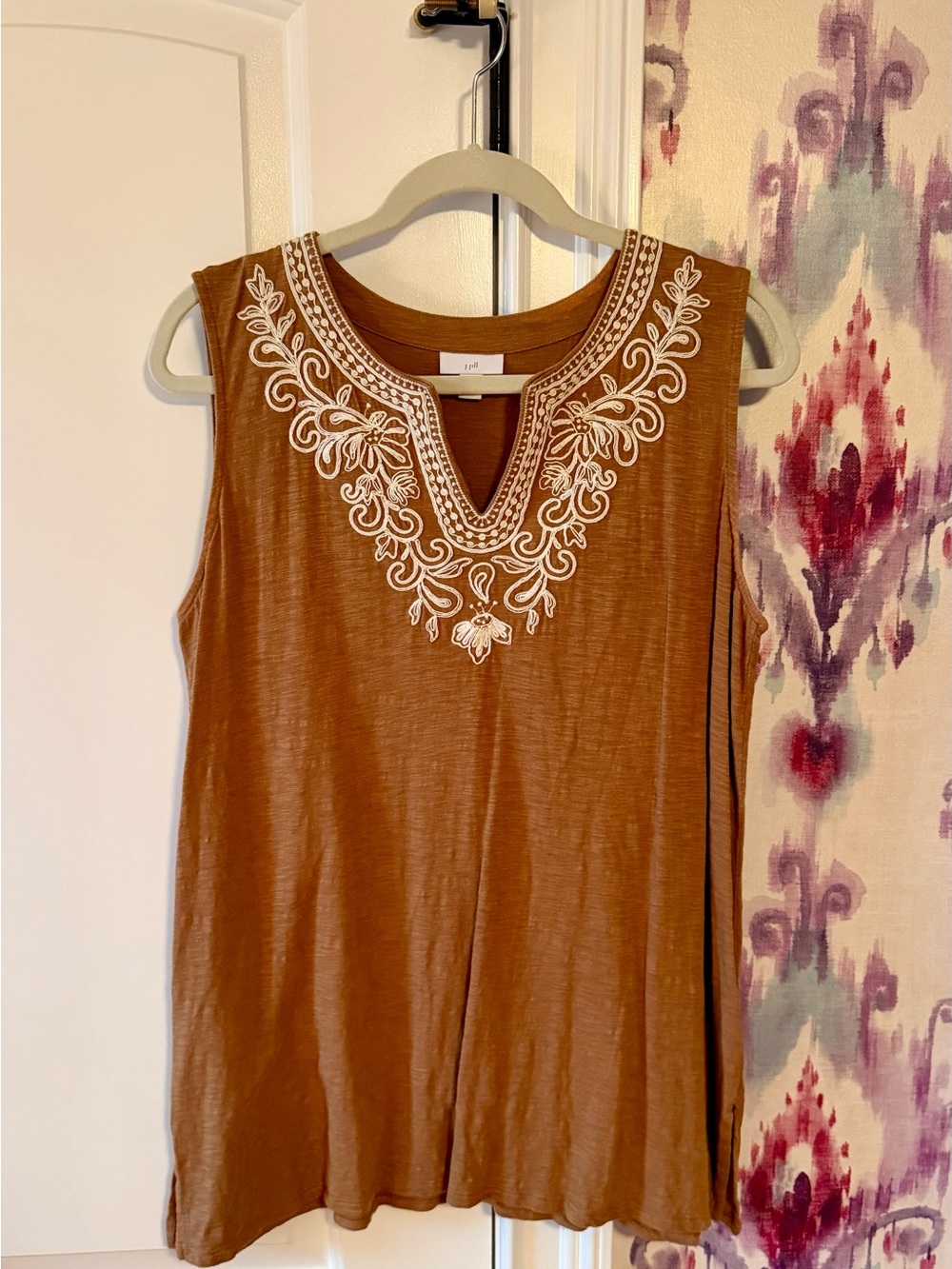 Sleeveless Embroidered Neckline Tank Top